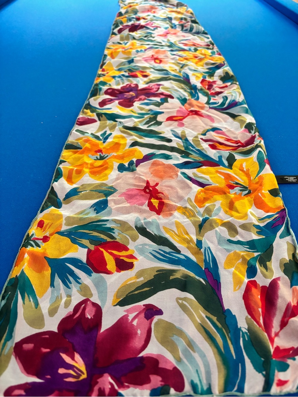 Dana Herbert multicolored floral sheer silk scarf. - Picture 4 of 13